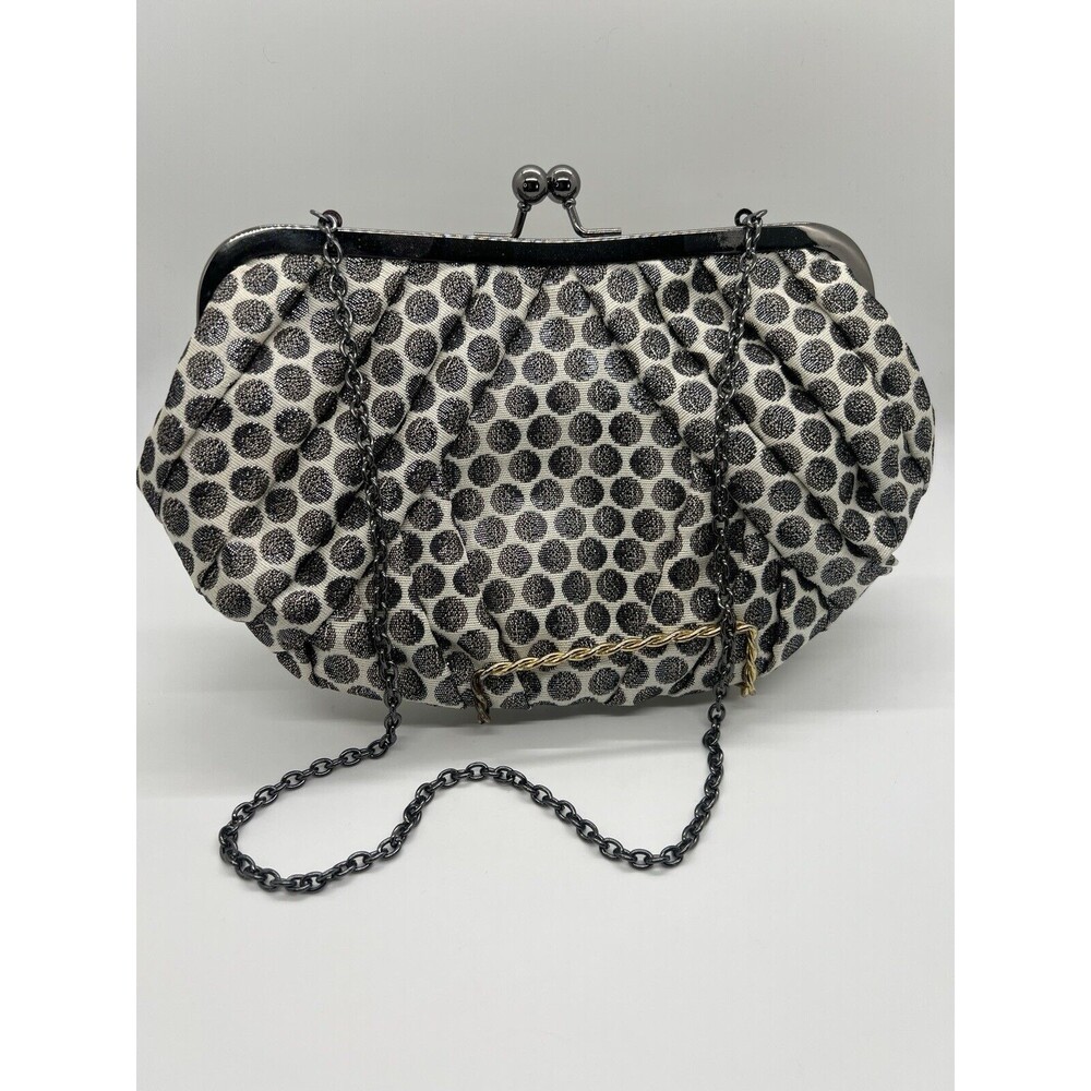 Kate Landry Evening Clutch Silver Metallic Polka Dots Silver Short Chain